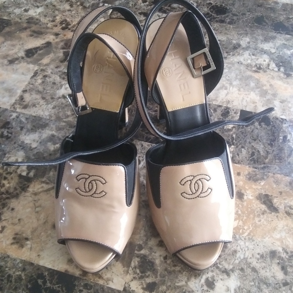 Open toe chanel heels